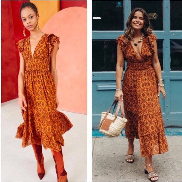 Ulla Johnson Anika Dress Ochre Silk Ruffle Size 8 - Picture 1 of 12